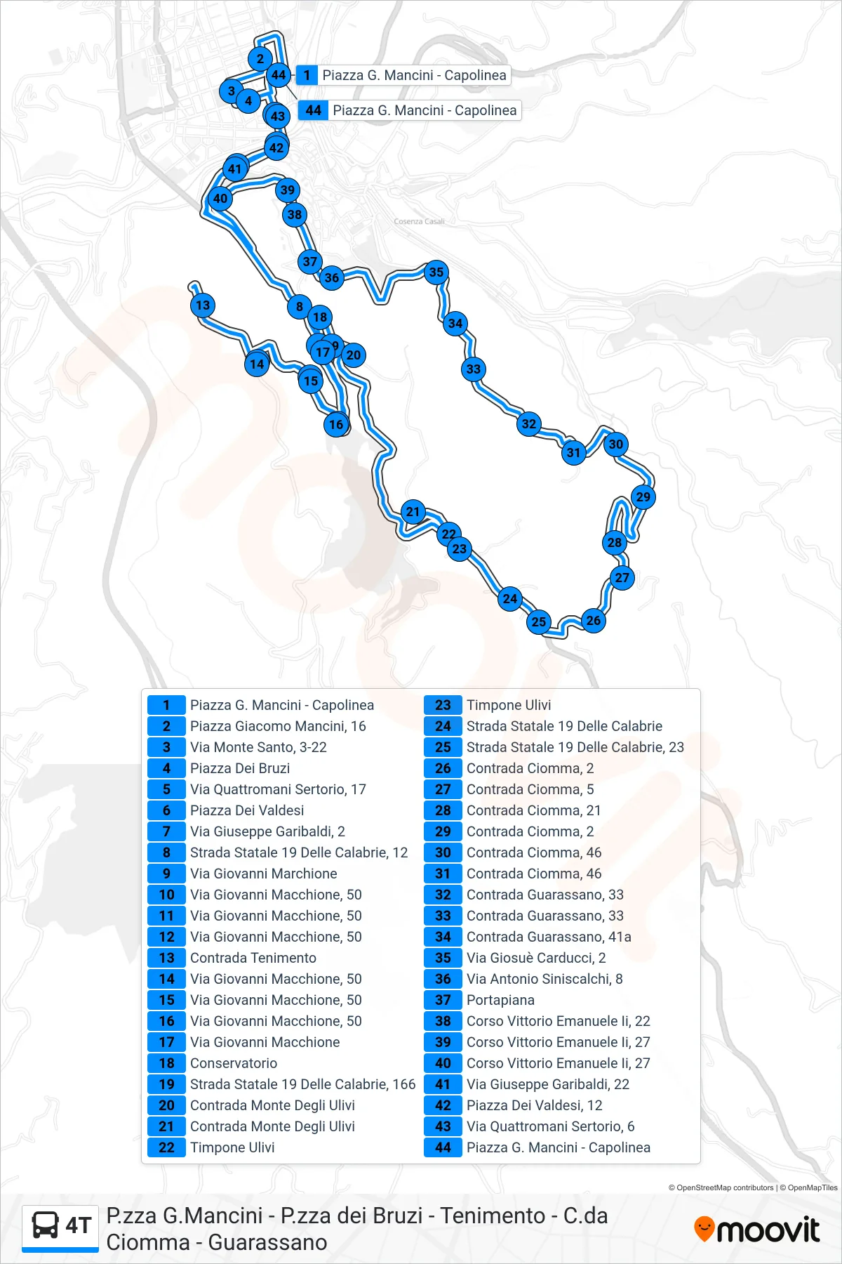 Linea 4T  bus (C.Da Tenimento - C.Da Ciomma- Guarassano) - Percorsi e fermate sulla mappa