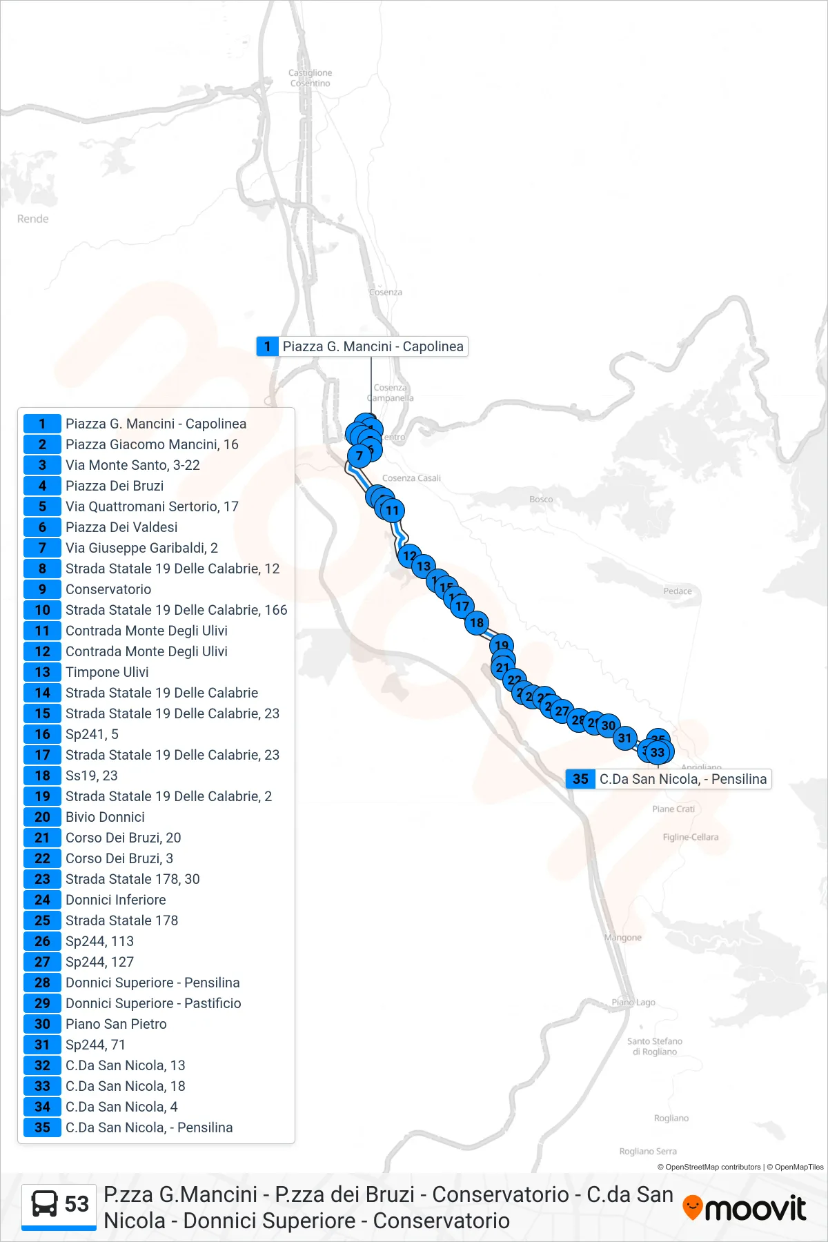 Linea 53 bus (Contrada San Nicola) - Percorsi e fermate sulla mappa
