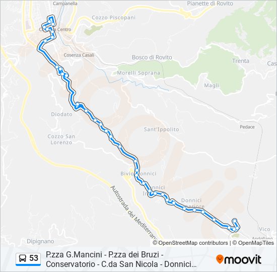 Percorso linea bus 53