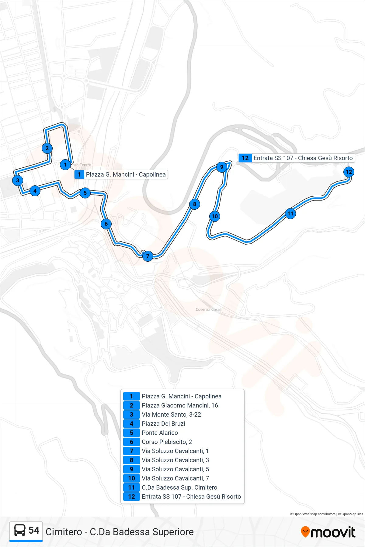 Linea 54  bus (Cimitero - C.Da Badessa Superiore) - Percorsi e fermate sulla mappa