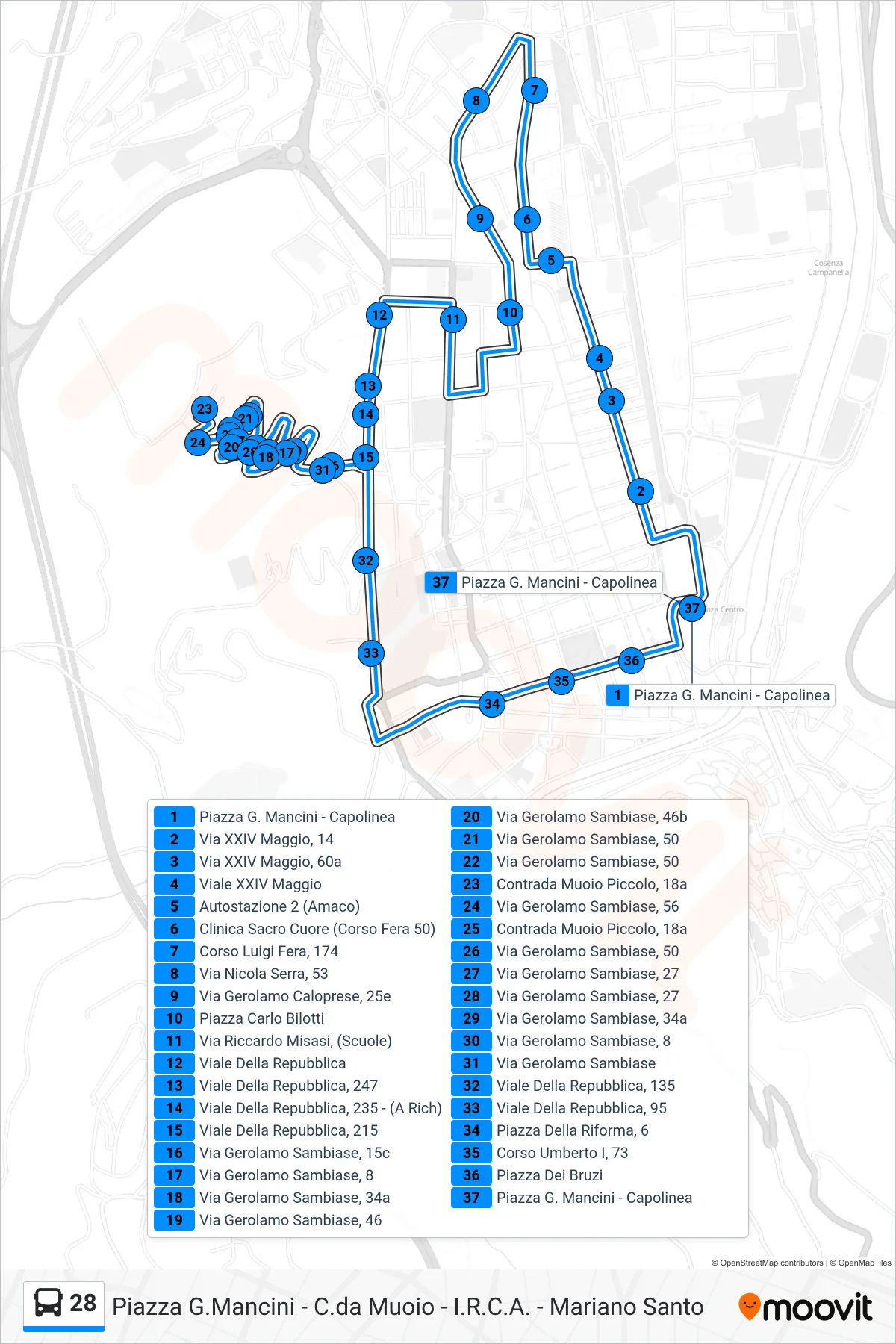 Linea 28 bus (Contrada Muoio) - Percorsi e fermate sulla mappa