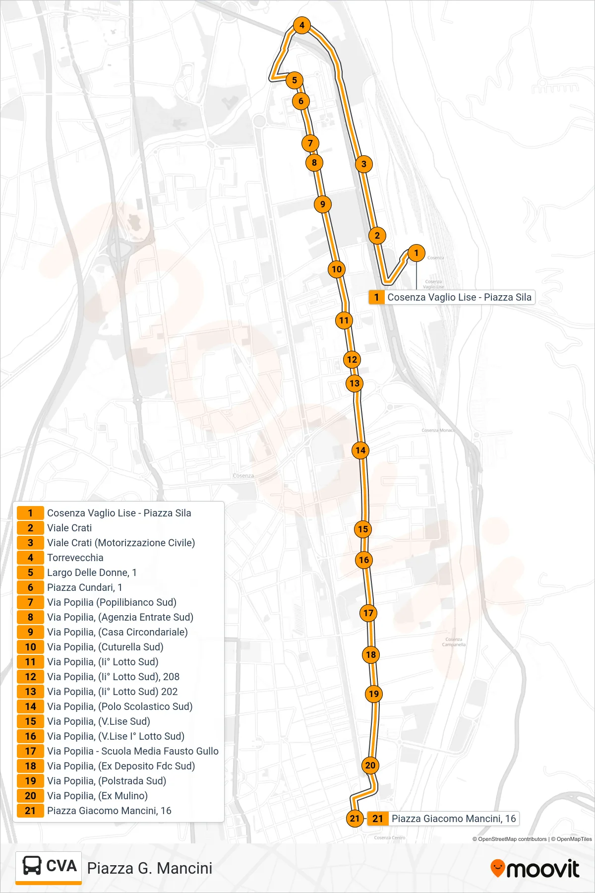 Linea CVA bus (Piazza G. Mancini) - Percorsi e fermate sulla mappa