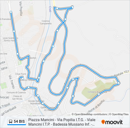 Percorso linea bus 54 BIS