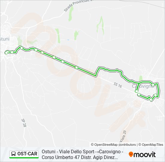 Percorso linea bus OST-CAR