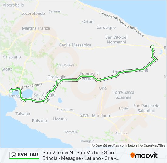 Percorso linea bus SVN-TAR