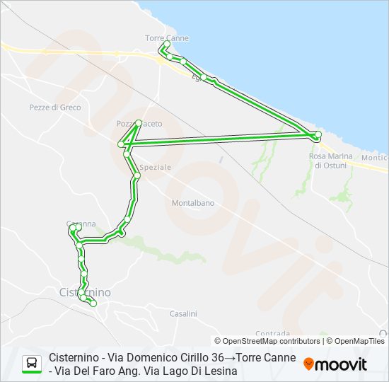 Percorso linea bus E/TCANNE