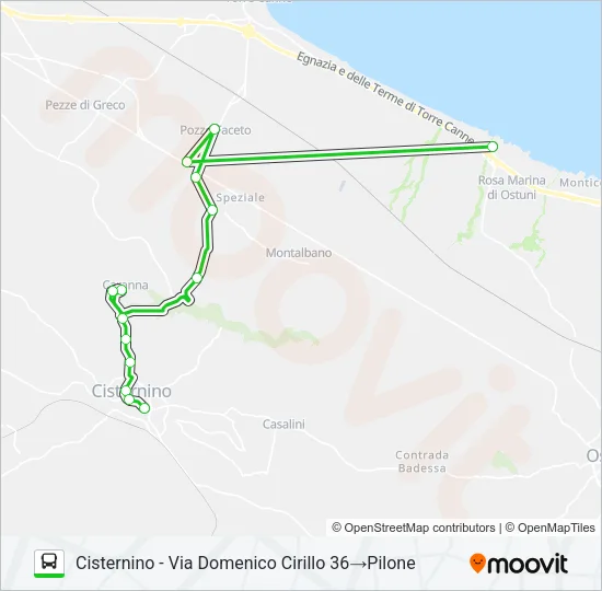 Percorso linea bus E/TCANNE