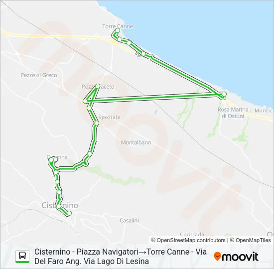 Percorso linea bus E/TCANNE