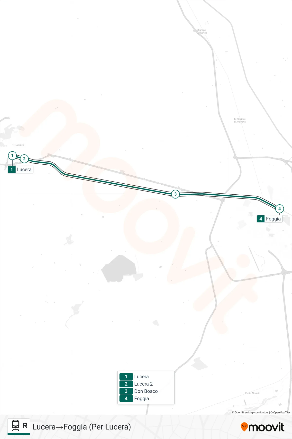 Linea R treno (Lucera→Foggia (Per Lucera)) - Percorsi e fermate sulla mappa