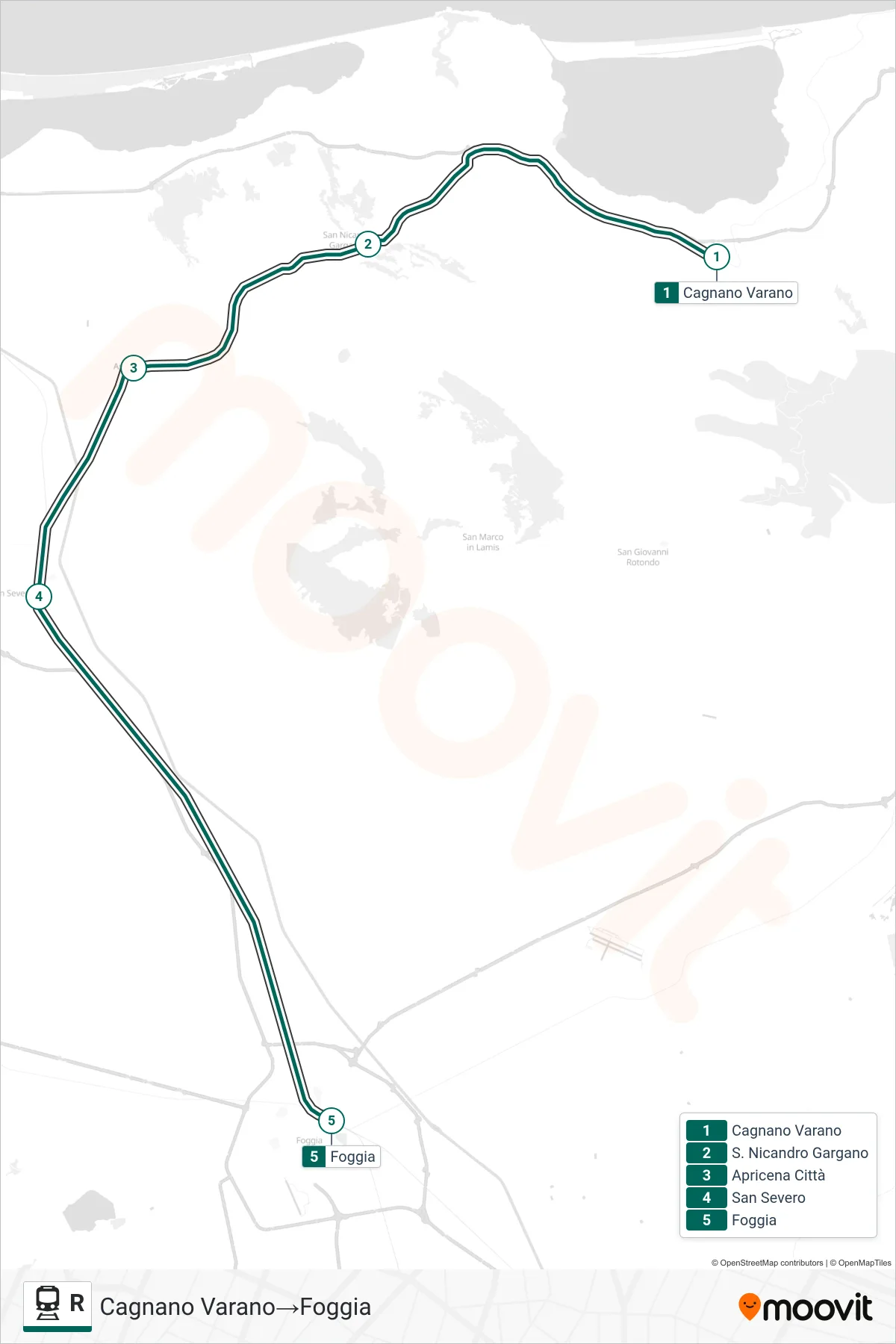 Linea R treno (Cagnano Varano→Foggia) - Percorsi e fermate sulla mappa