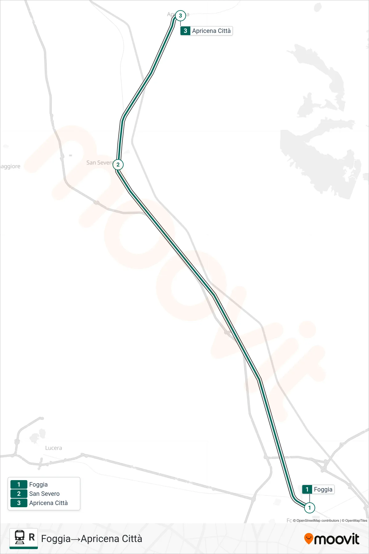 Linea R treno (Foggia→Apricena Città) - Percorsi e fermate sulla mappa