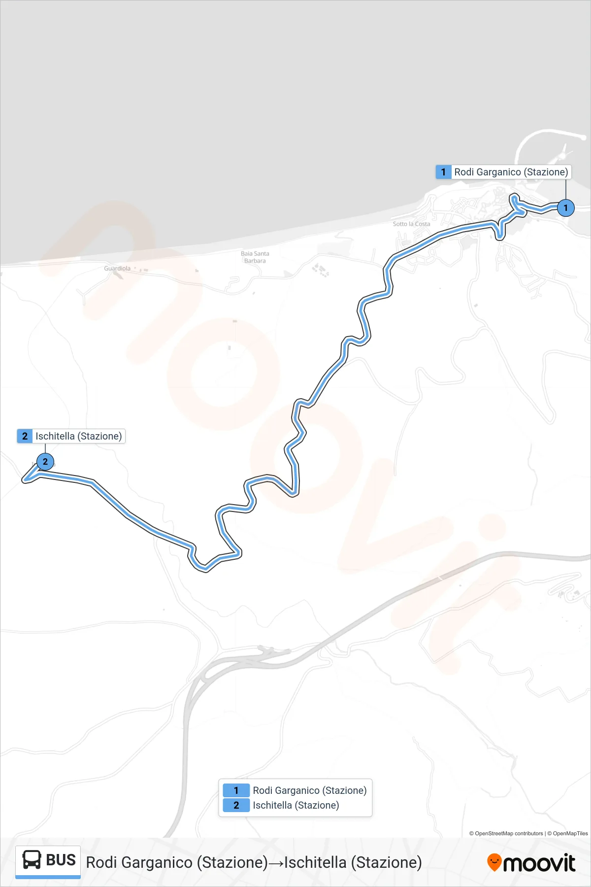 Linea BUS bus (Rodi Garganico (Stazione)→Ischitella (Stazione)) - Percorsi e fermate sulla mappa