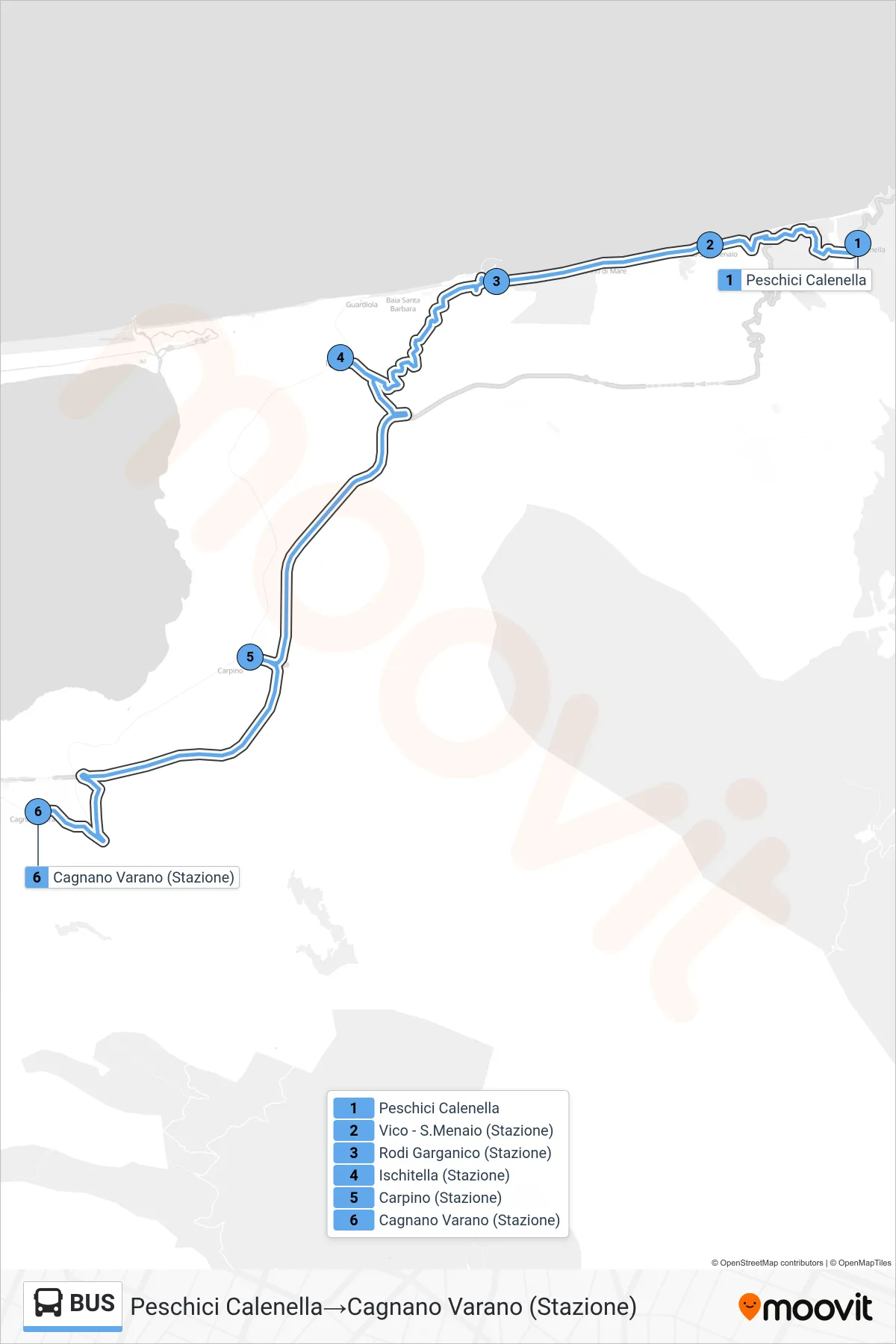 Linea BUS bus (Peschici Calenella→Cagnano Varano (Stazione)) - Percorsi e fermate sulla mappa