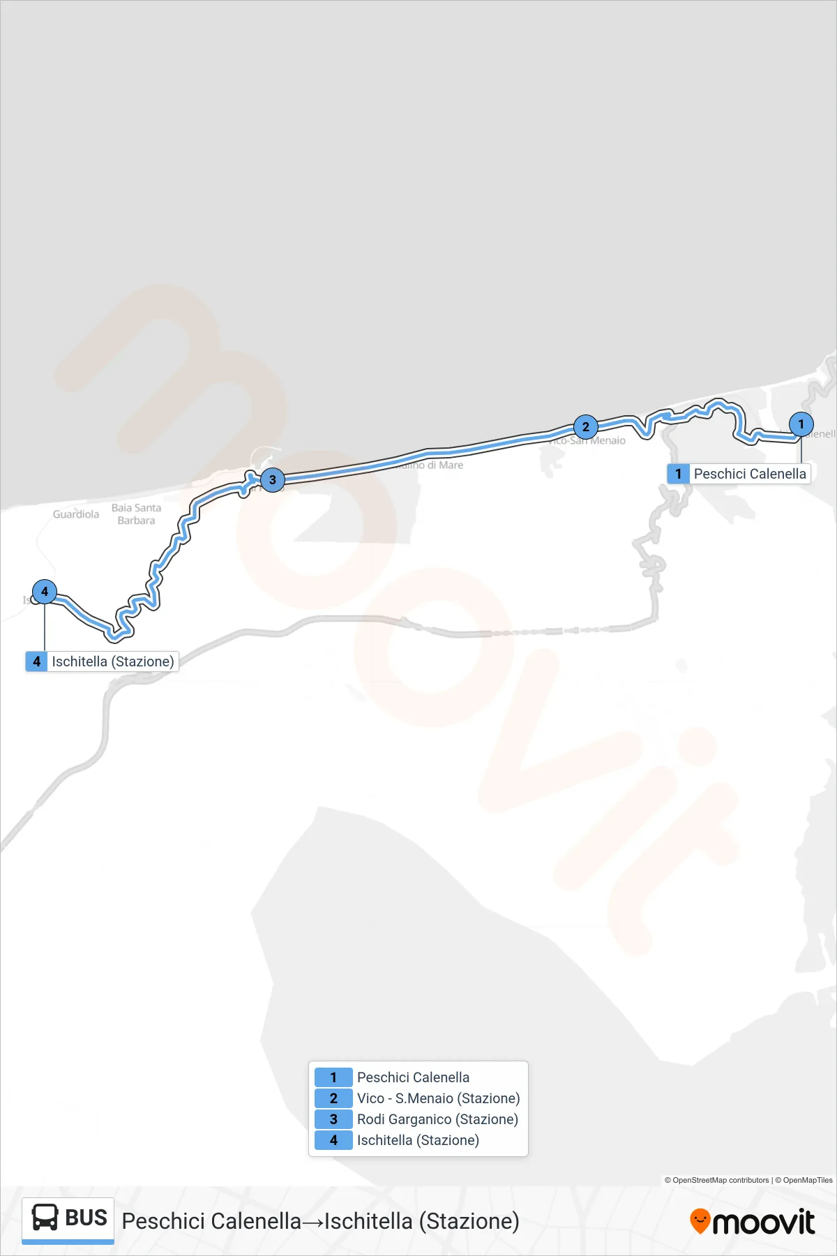 Linea BUS bus (Peschici Calenella→Ischitella (Stazione)) - Percorsi e fermate sulla mappa