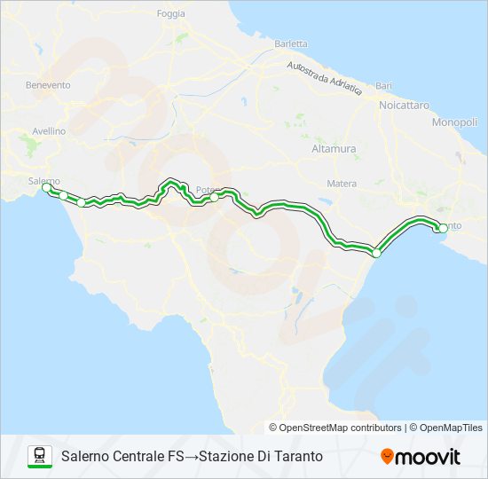 Percorso linea treno FS TARANTO-SALERNO