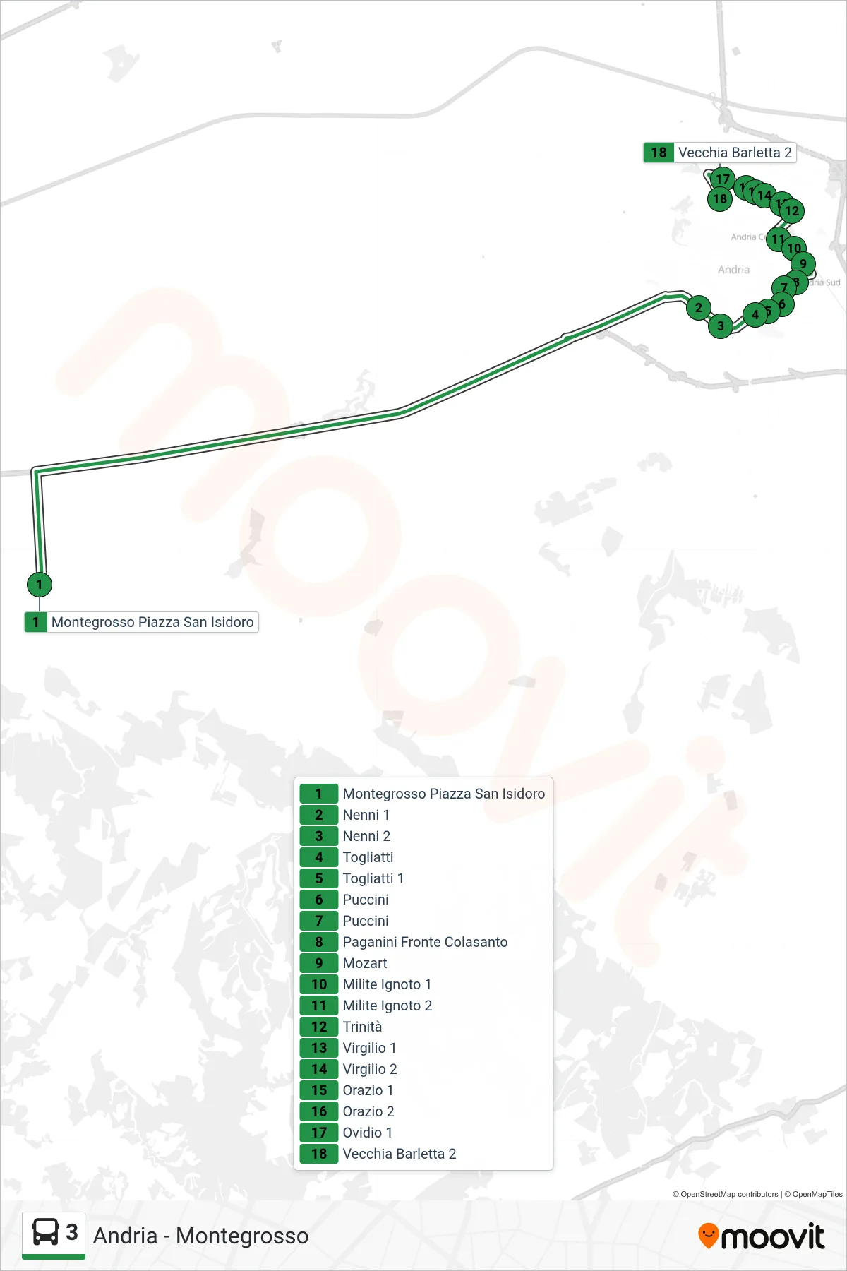 Linea 3 bus (Montegrosso Piazza San Isidoro→Vecchia Barletta 2) - Percorsi e fermate sulla mappa