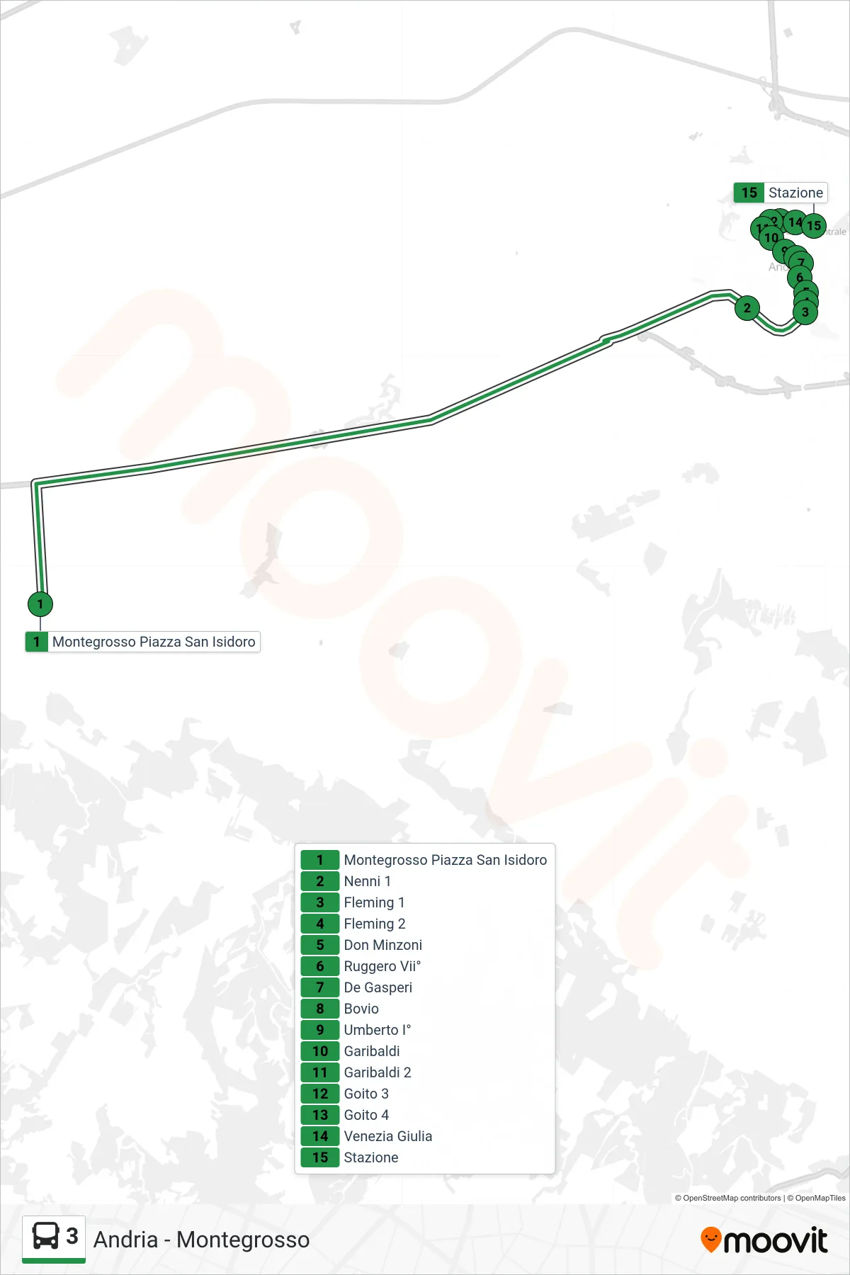Linea 3 bus (Montegrosso Piazza San Isidoro→Stazione) - Percorsi e fermate sulla mappa