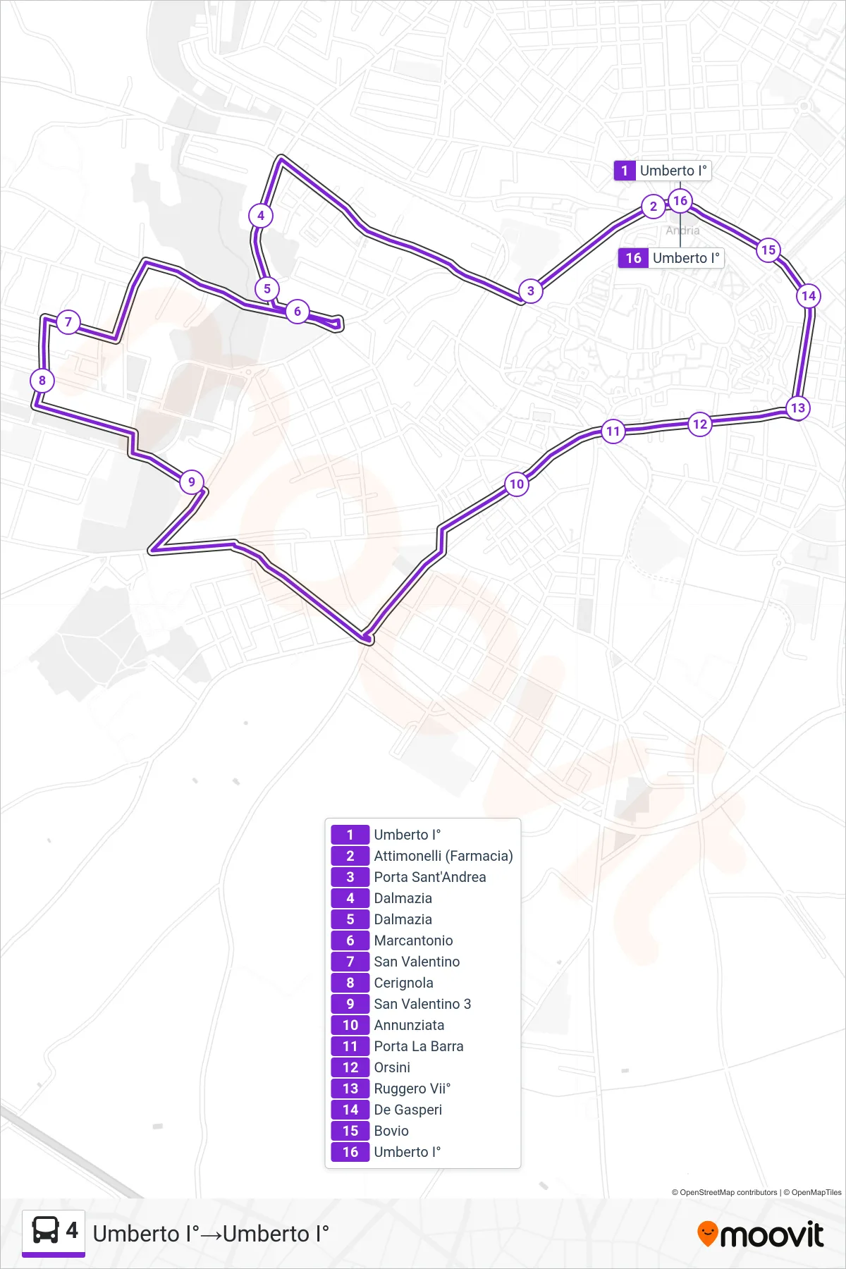 Linea 4 bus (Umberto I°→Umberto I°) - Percorsi e fermate sulla mappa