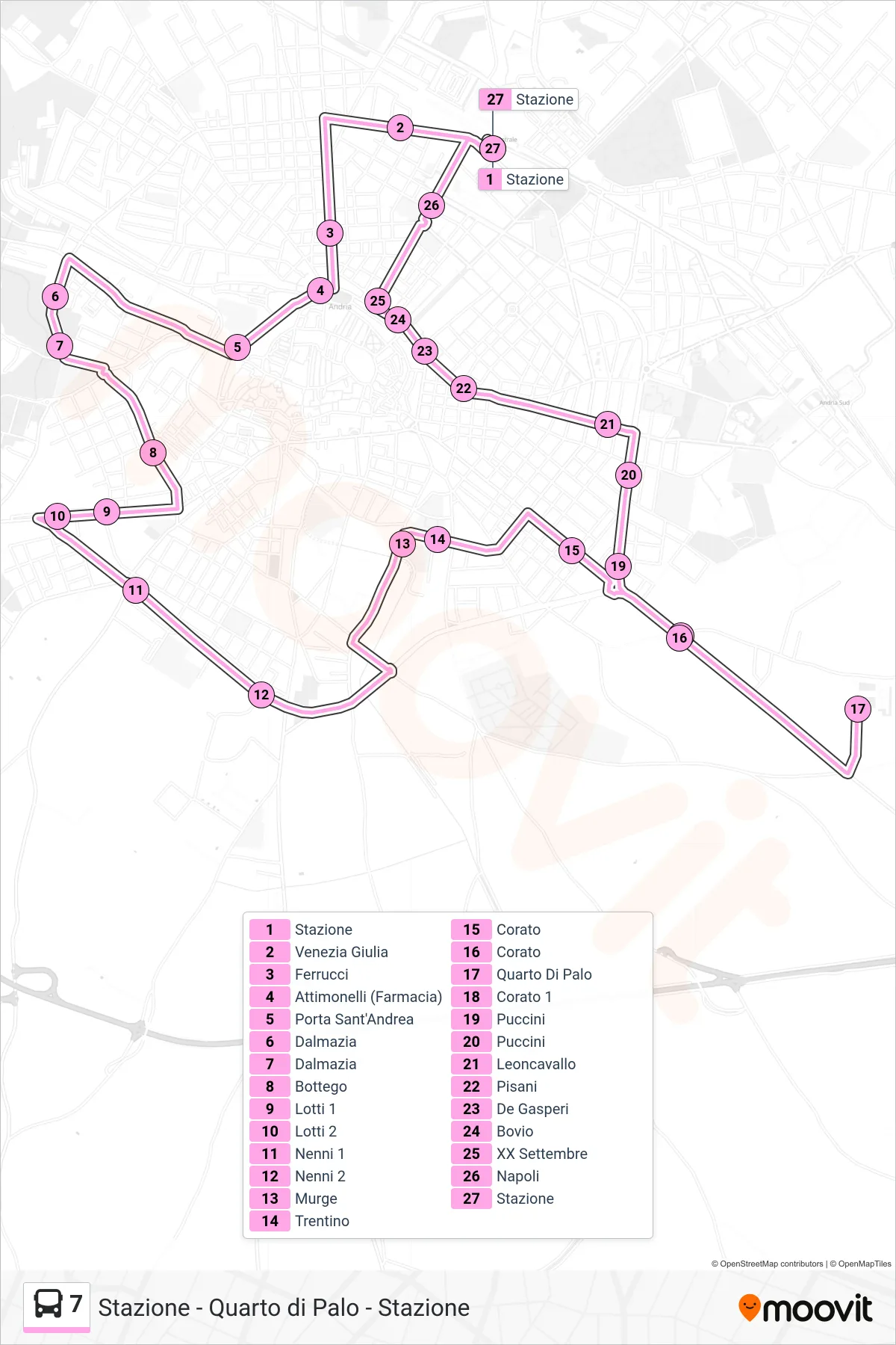 Linea 7 bus (Stazione→Stazione) - Percorsi e fermate sulla mappa