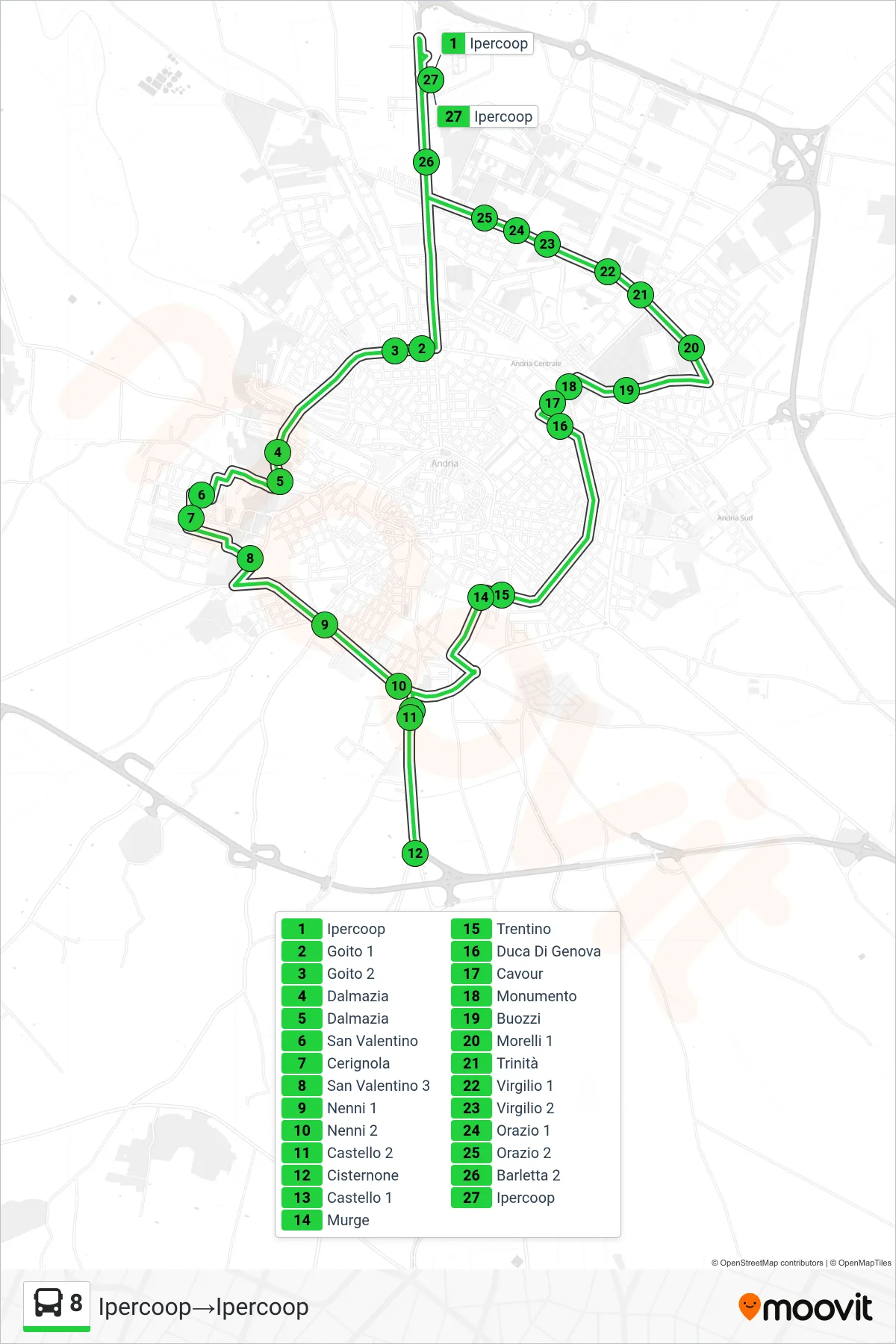 Linea 8 bus (Ipercoop→Ipercoop) - Percorsi e fermate sulla mappa