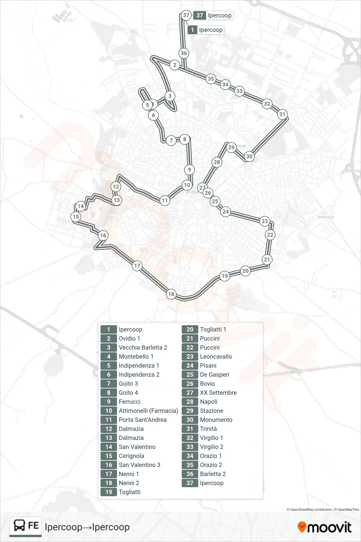 Linea FE bus (Ipercoop→Ipercoop) - Percorsi e fermate sulla mappa