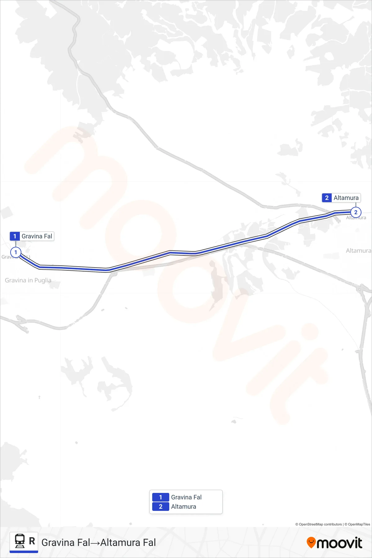 Linea R treno (Gravina Fal→Altamura Fal) - Percorsi e fermate sulla mappa
