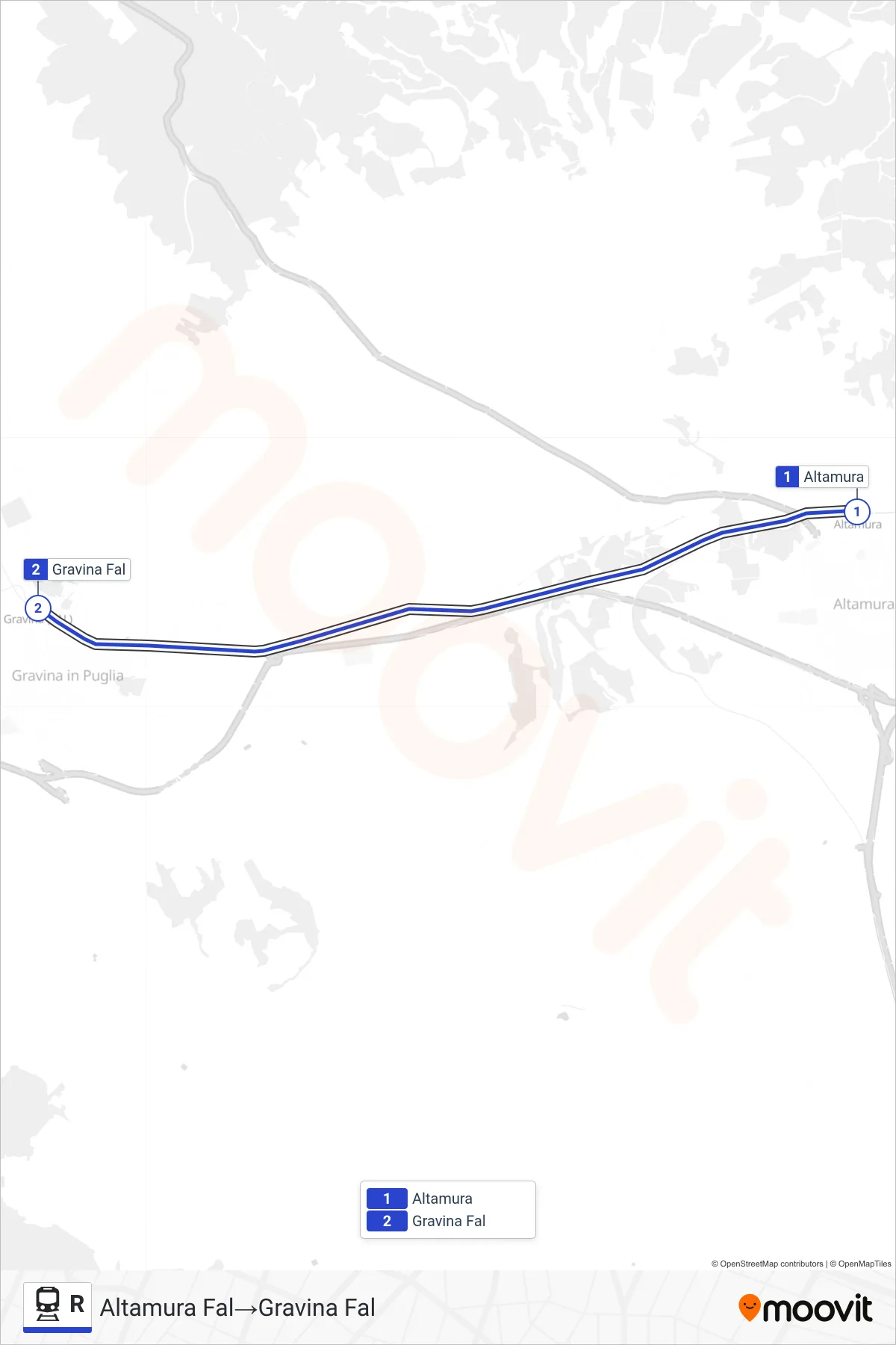 Linea R treno (Altamura Fal→Gravina Fal) - Percorsi e fermate sulla mappa