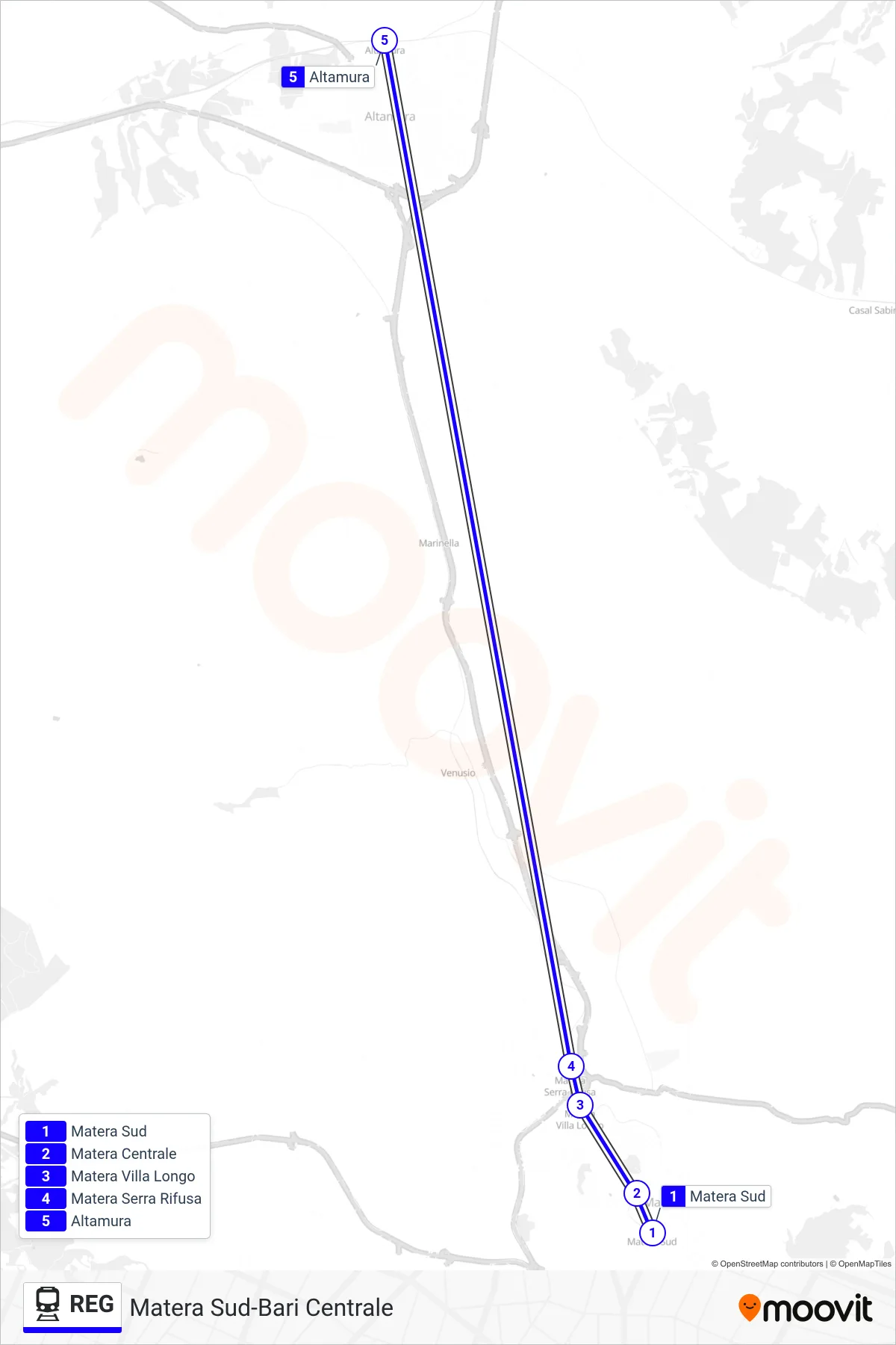 Linea REG treno (Matera Sud→Altamura) - Percorsi e fermate sulla mappa
