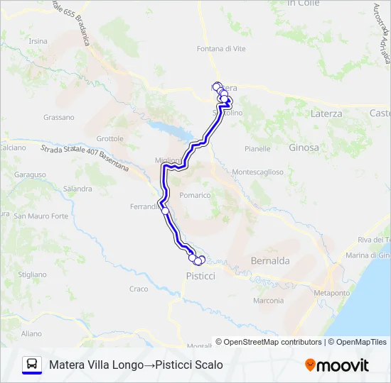 MATERA-PISTICCI Bus Line Map