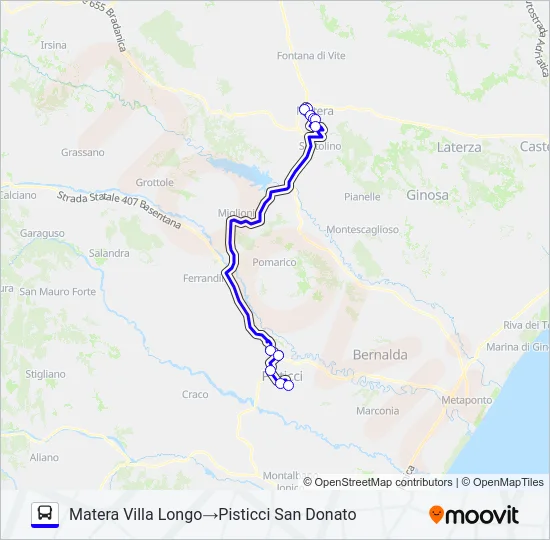 MATERA-PISTICCI Bus Line Map