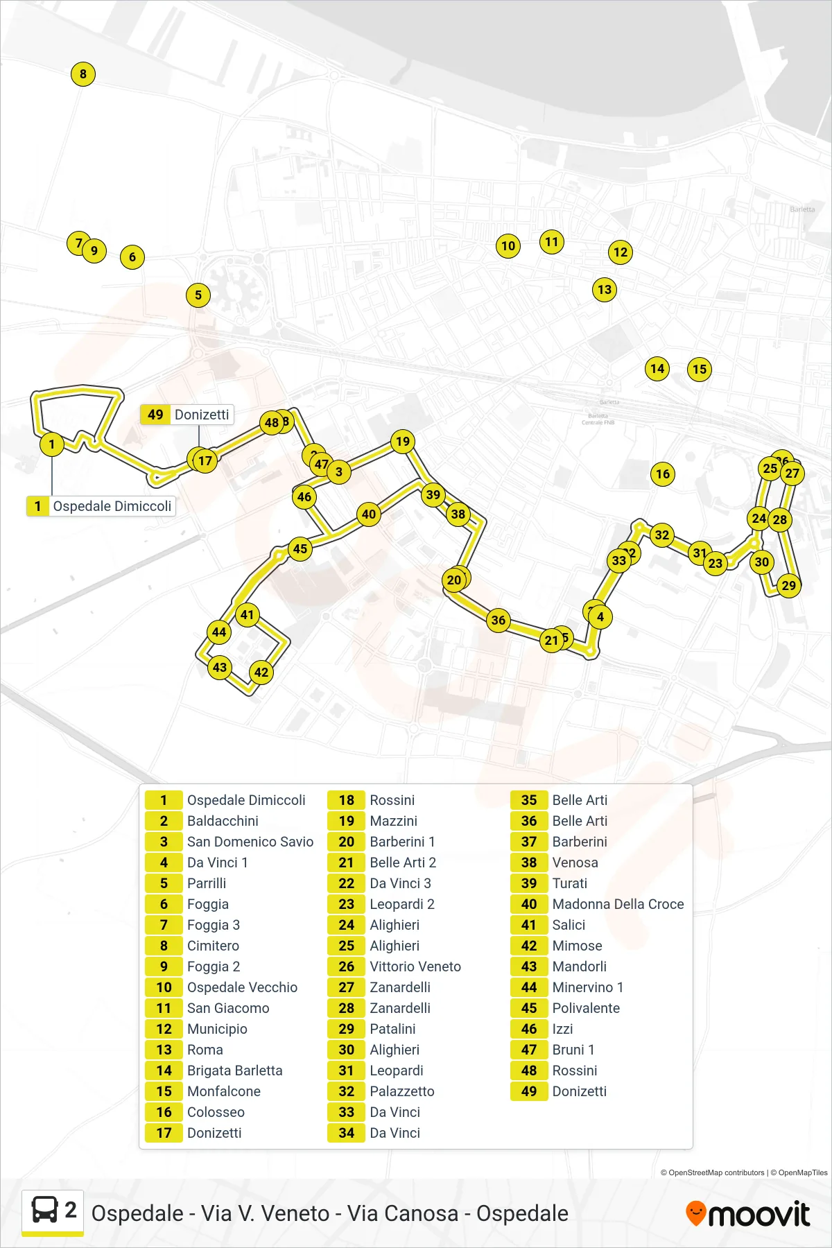 Linea 2  bus (Ospedale Dimiccoli‎→Ospedale Dimiccoli) - Percorsi e fermate sulla mappa