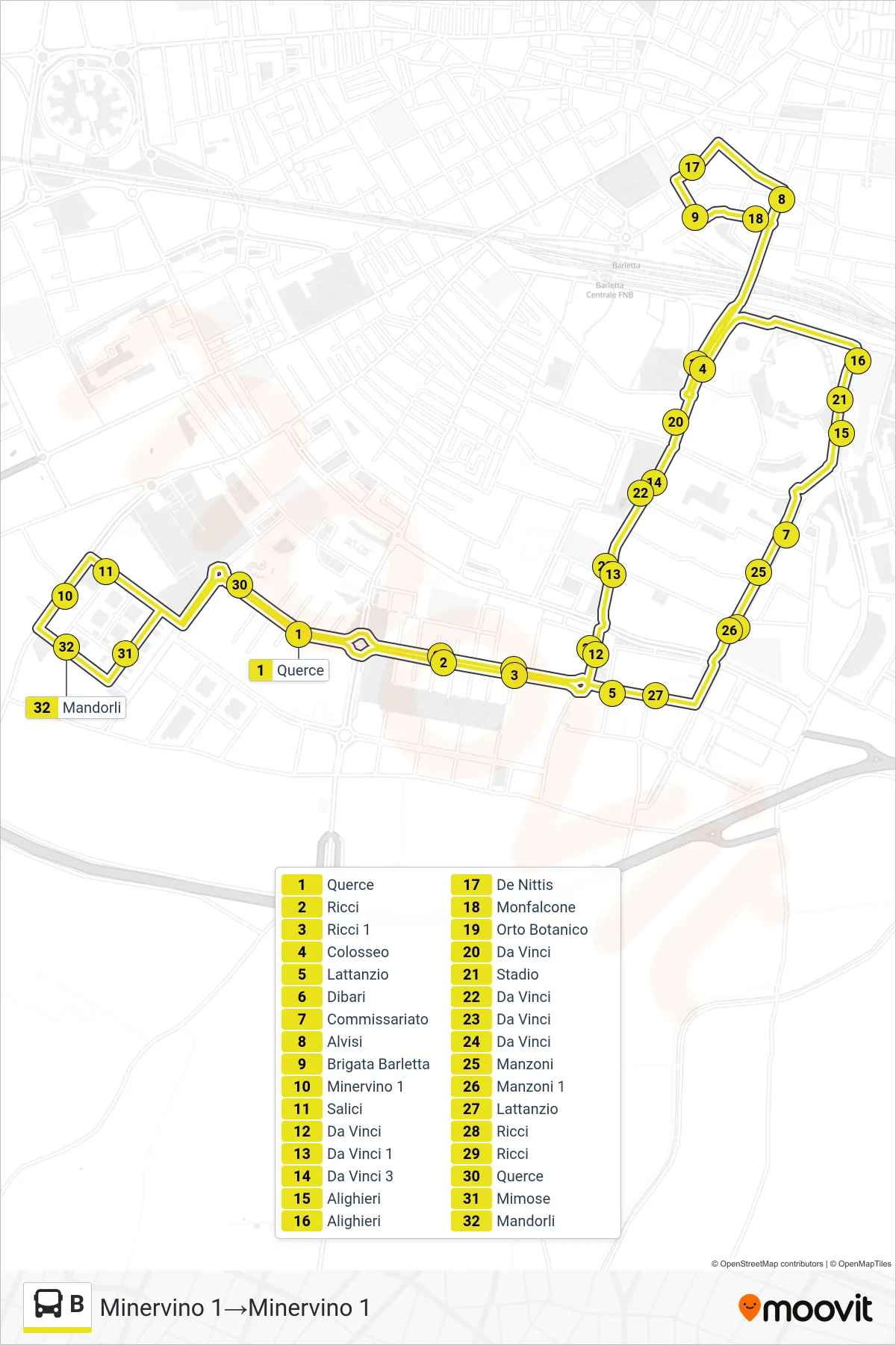 Linea B bus (Minervino 1→Minervino 1) - Percorsi e fermate sulla mappa