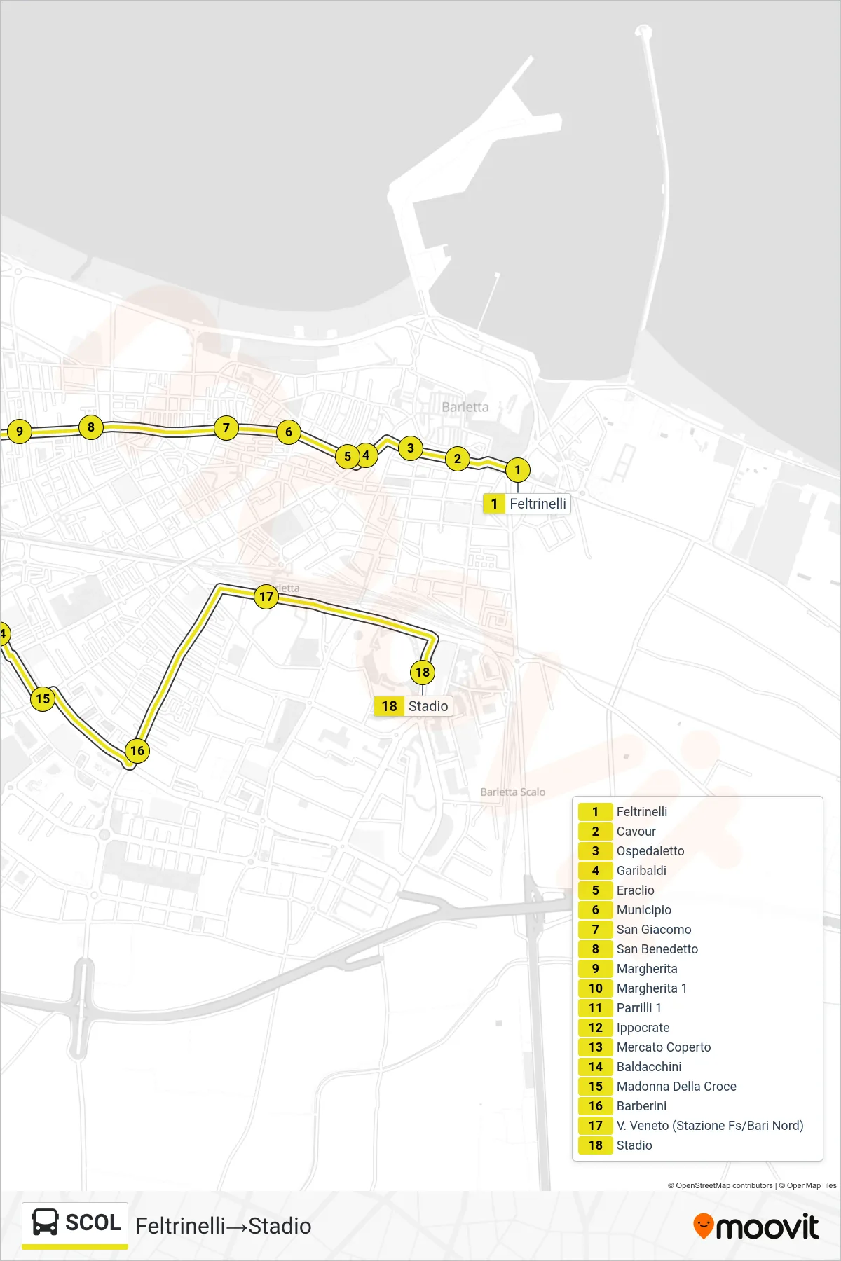 Linea SCOL  bus (Feltrinelli‎→Stadio) - Percorsi e fermate sulla mappa