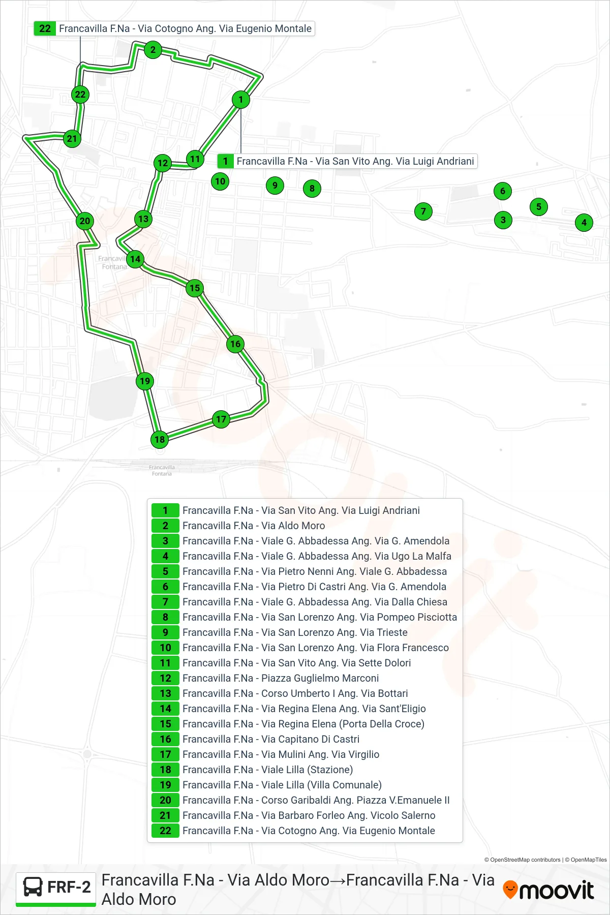 Linea FRF-2  bus (Francavilla F.Na - Via Aldo Moro‎→Francavilla F.Na - Via Aldo Moro) - Percorsi e fermate sulla mappa