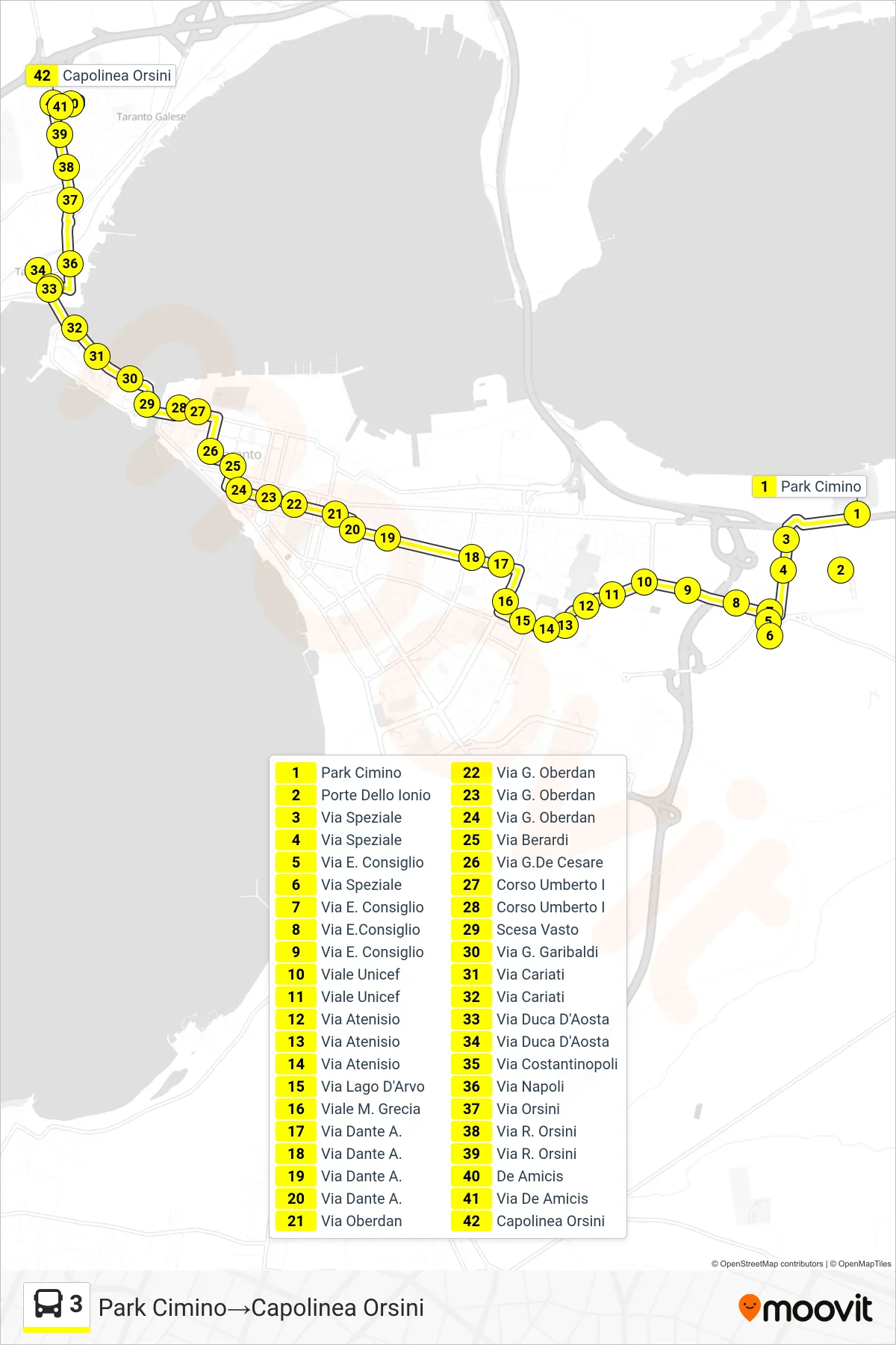 Linea 3  bus (Park Cimino‎→Capolinea Orsini) - Percorsi e fermate sulla mappa