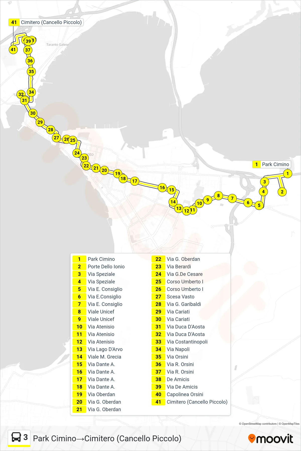 Linea 3 bus (Park Cimino→Cimitero (Cancello Piccolo)) - Percorsi e fermate sulla mappa