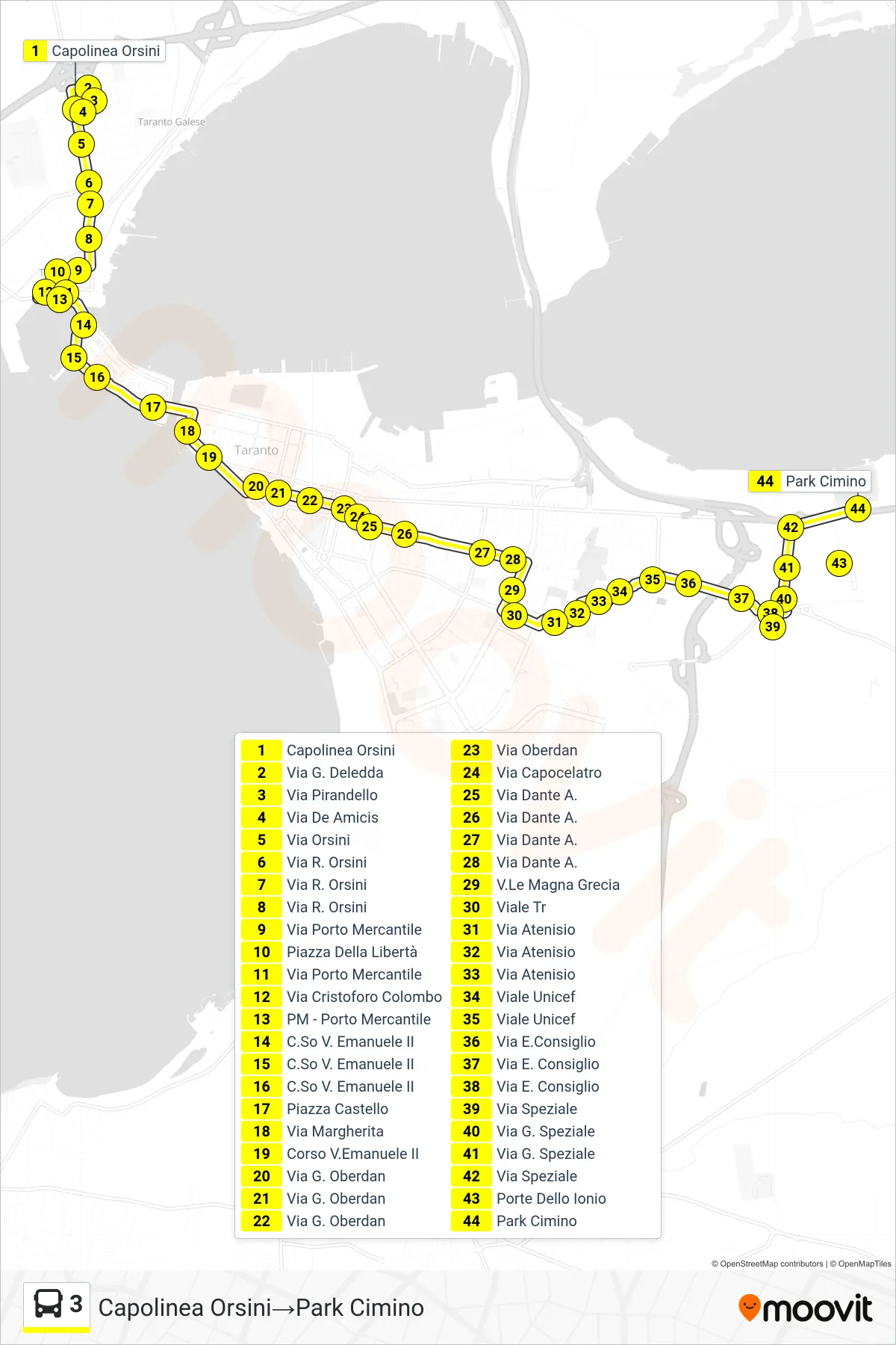 Linea 3  bus (Capolinea Orsini‎→Park Cimino) - Percorsi e fermate sulla mappa