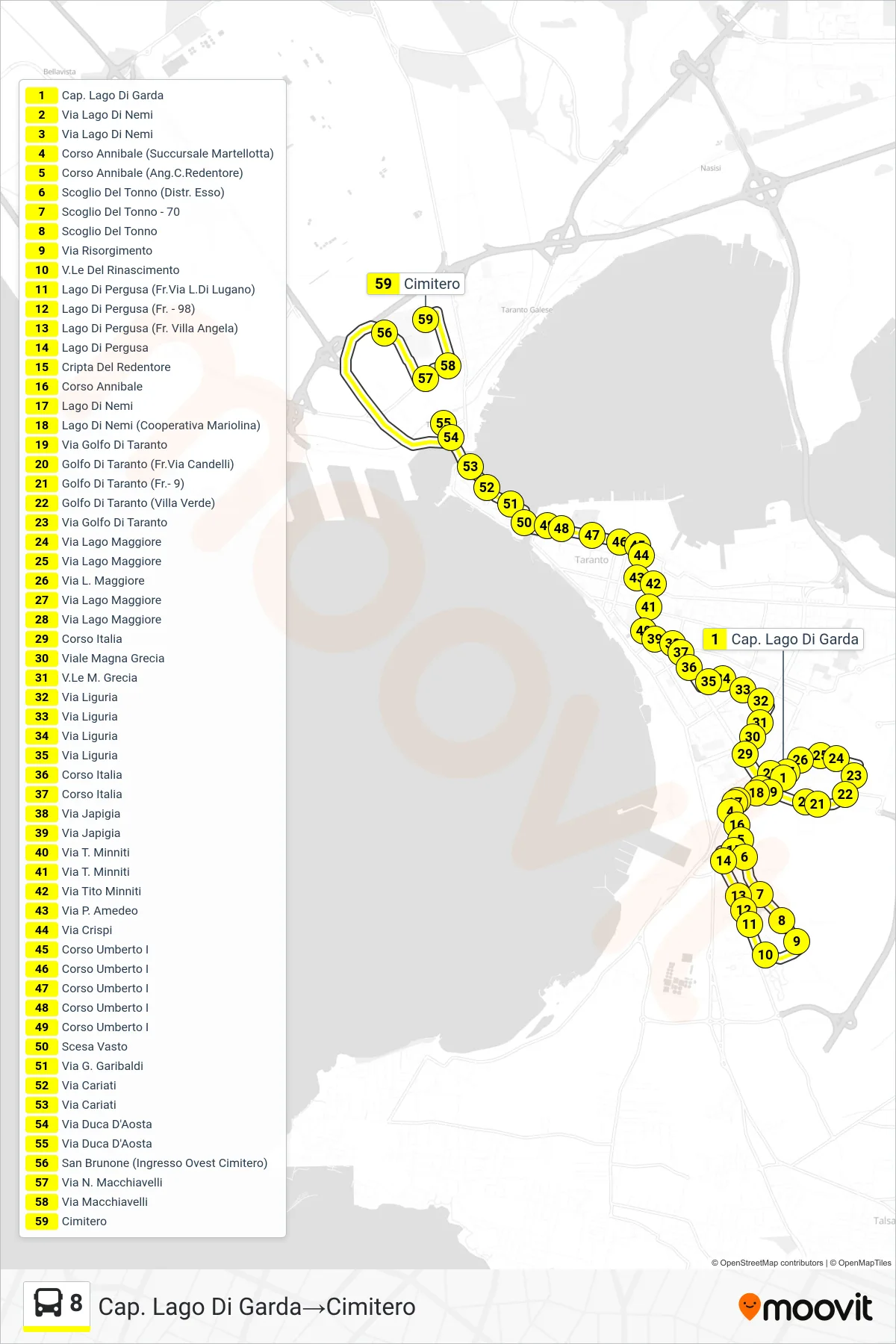Linea 8 bus (Cap. Lago Di Garda→Cimitero) - Percorsi e fermate sulla mappa