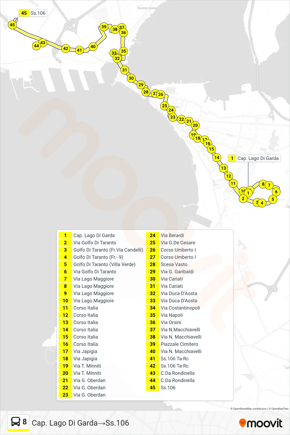 Linea 8  bus (Cap. Lago Di Garda‎→Ss.106) - Percorsi e fermate sulla mappa