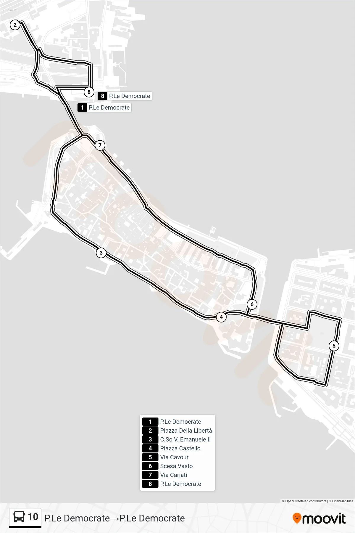 Linea 10 bus (P.Le Democrate→P.Le Democrate) - Percorsi e fermate sulla mappa