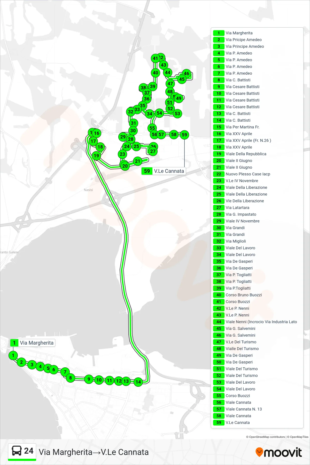 Linea 24 bus (Via Margherita→V.Le Cannata) - Percorsi e fermate sulla mappa