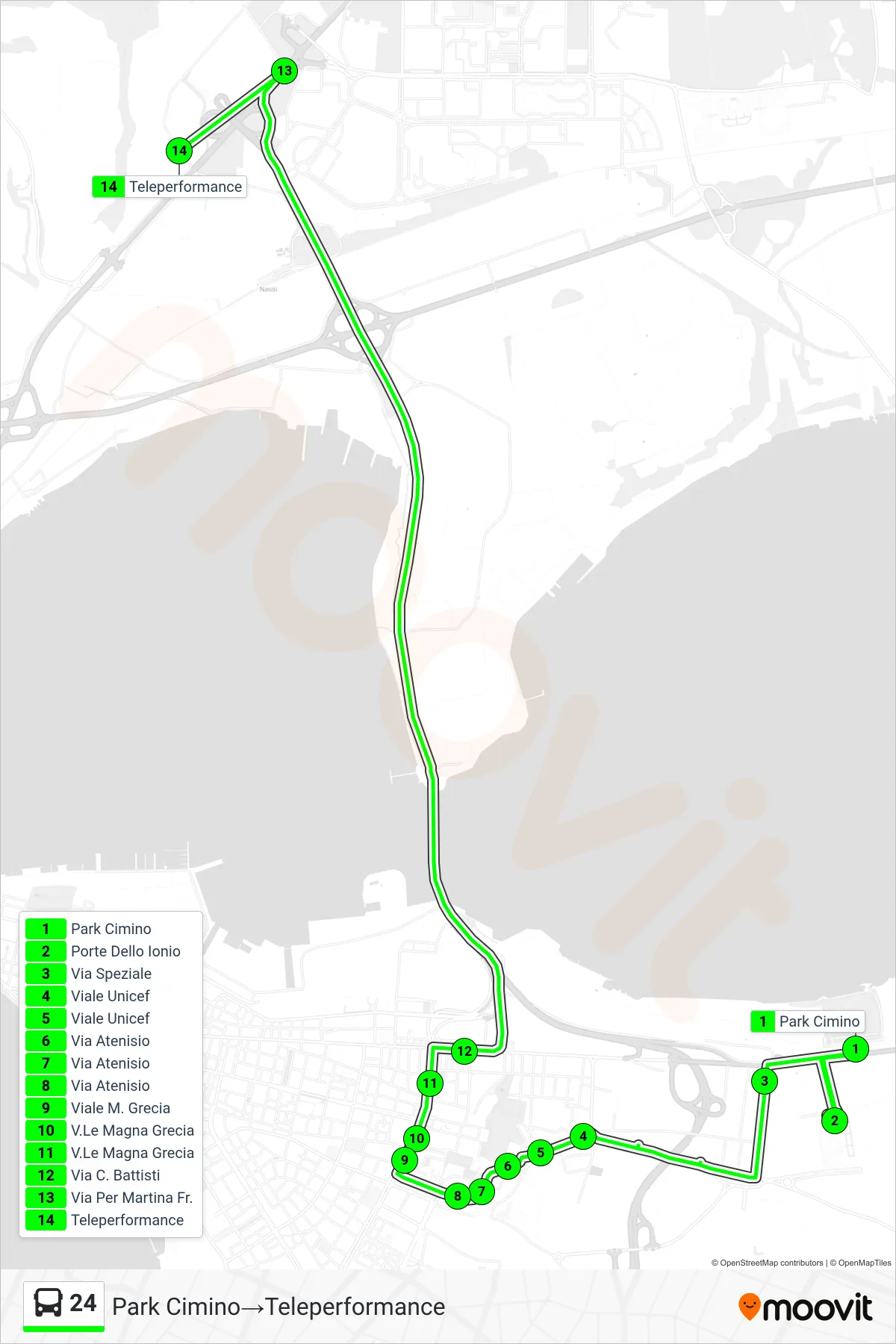 Linea 24 bus (Park Cimino→Teleperformance) - Percorsi e fermate sulla mappa