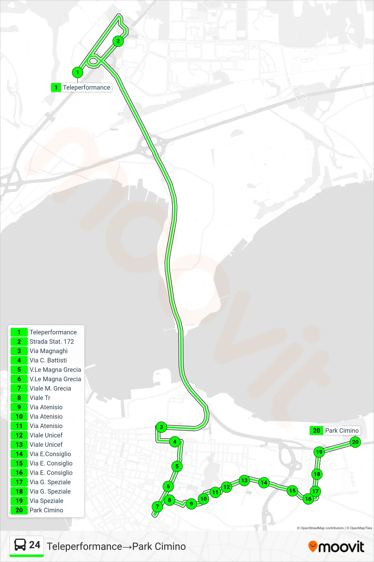 Linea 24 bus (Teleperformance→Park Cimino) - Percorsi e fermate sulla mappa