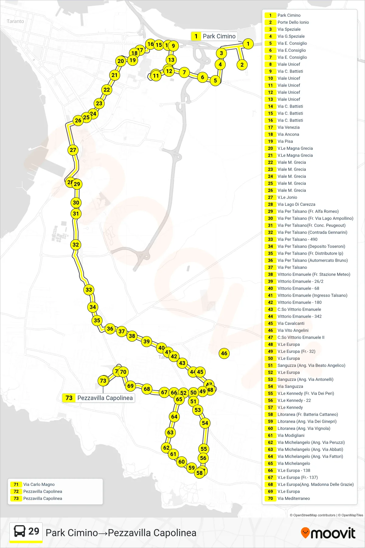 Linea 29 bus (Park Cimino→Pezzavilla Capolinea) - Percorsi e fermate sulla mappa