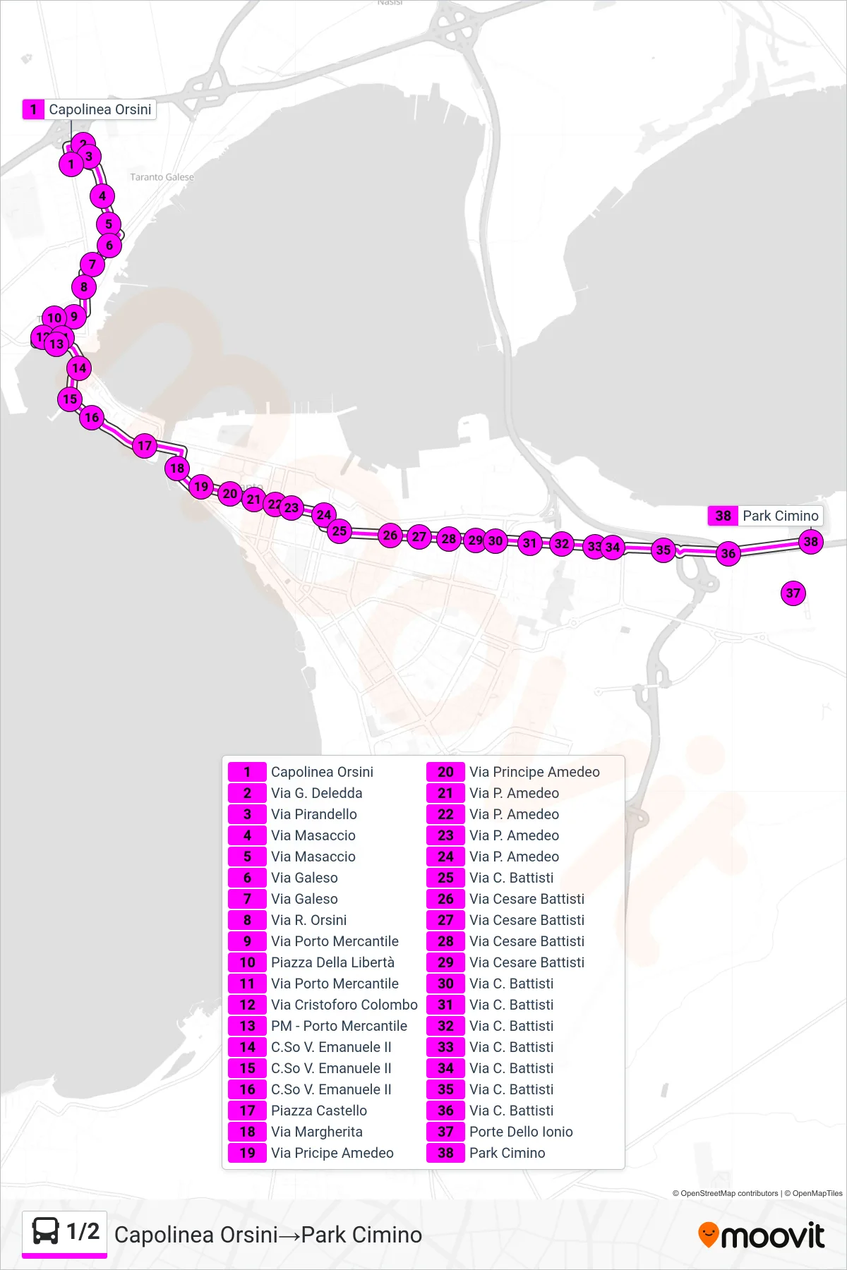 Linea 1/2  bus (Capolinea Orsini‎→Park Cimino) - Percorsi e fermate sulla mappa