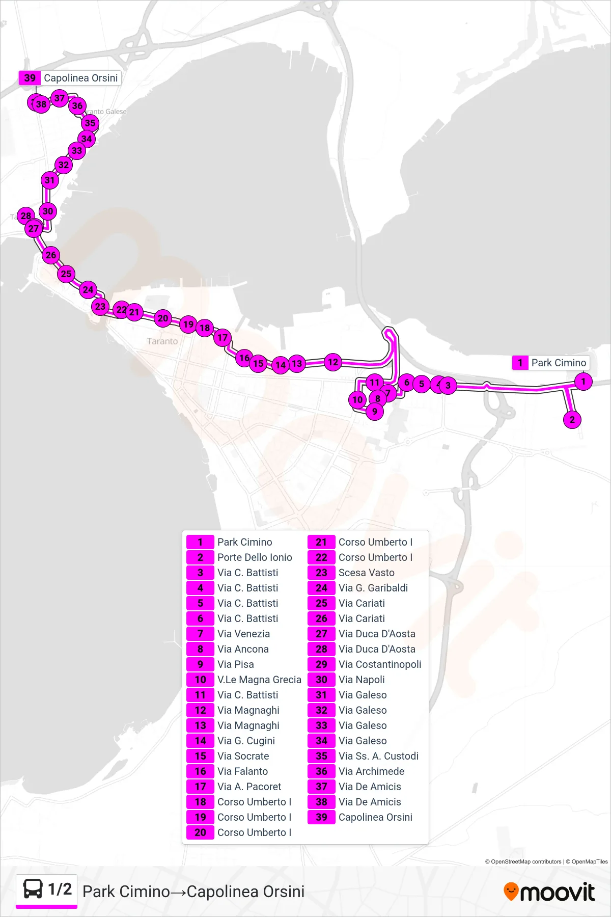 Linea 1/2 bus (Park Cimino→Capolinea Orsini) - Percorsi e fermate sulla mappa