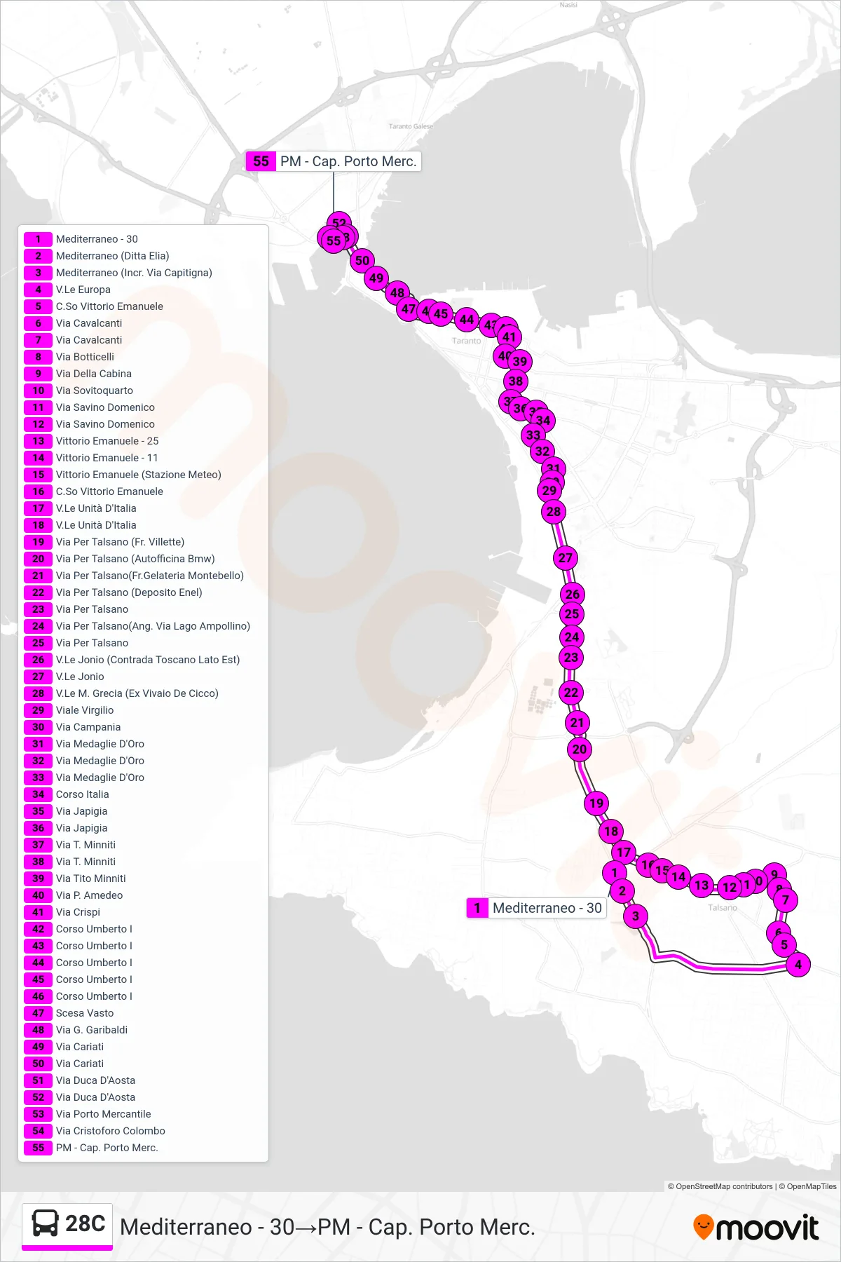 Linea 28C  bus (Mediterraneo - 30‎→PM - Cap. Porto Merc.) - Percorsi e fermate sulla mappa