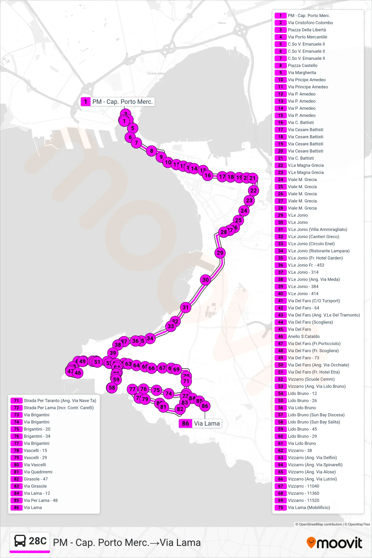 Linea 28C  bus (PM - Cap. Porto Merc.‎→Via Lama) - Percorsi e fermate sulla mappa