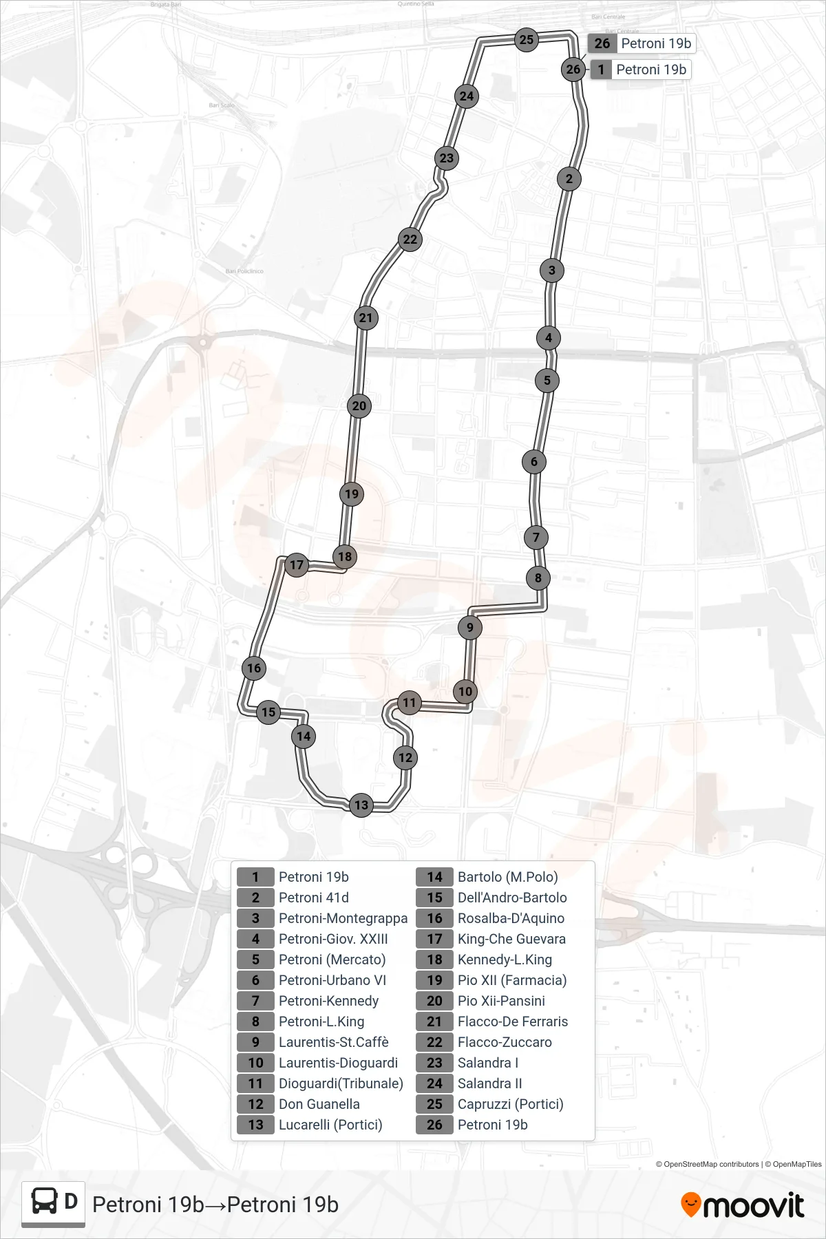 Linea D  bus (Petroni 19b‎→Petroni 19b) - Percorsi e fermate sulla mappa