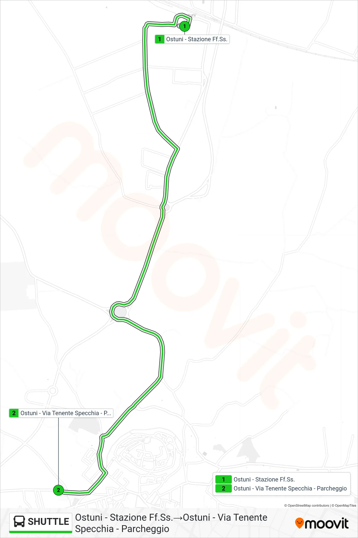 Linea SHUTTLE  bus (Ostuni - Stazione Ff.Ss.‎→Ostuni - Via Tenente Specchia - Parcheggio) - Percorsi e fermate sulla mappa